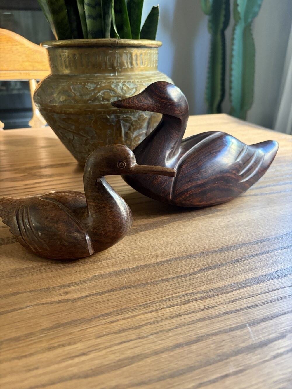 Vintage Hand Carved Ironwood Duck Set Art Decoy Water Bird Figurine Set of 2